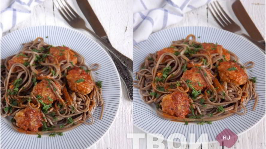 Рецепт гречневой лапши соба с фрикадельками