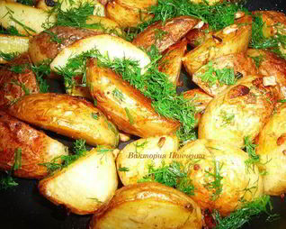 Картофель по-деревенски с чесноком и укропом