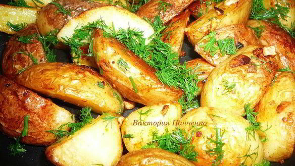 Рецепт Картофеля по-деревенски с чесноком и укропом