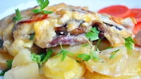 картошка с шампиньонами и сыром в духовке