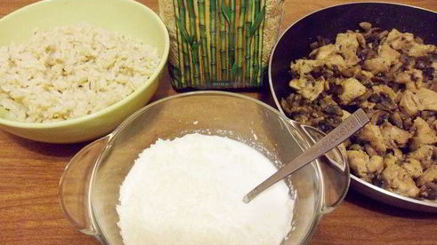 рис с шампиньонами и индейкой