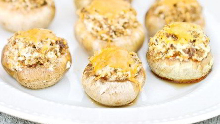 Рецепт грибных шляпок, фаршированных сырно-мясной начинкой