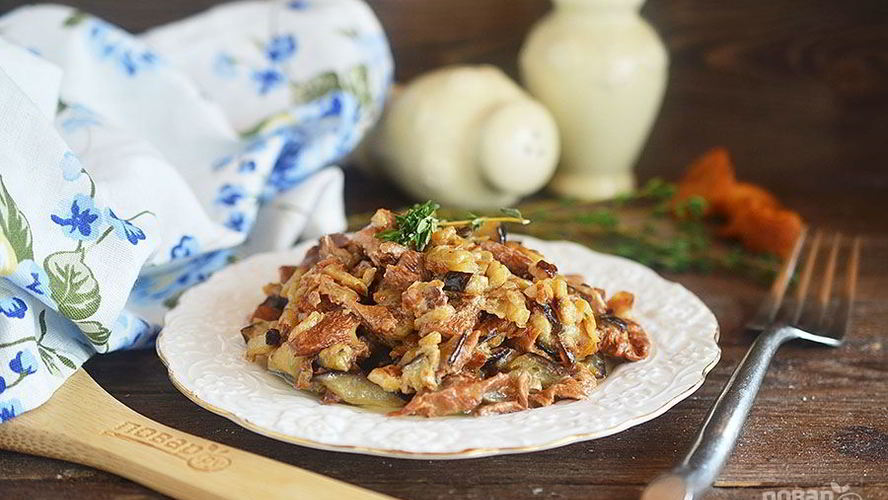 Рецепт лисичек с баклажанами жареные