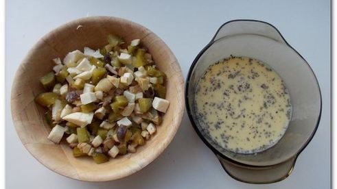 печеные шампиньоны с адыгейским сыром и соленым огурцом