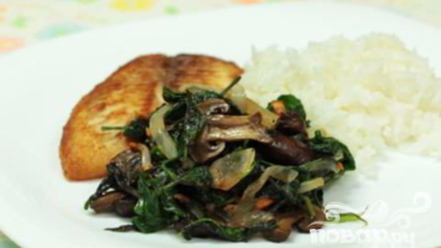 Рецепт жареных грибов со шпинатом