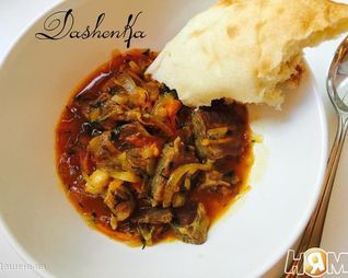 Гуляш из отварного мяса