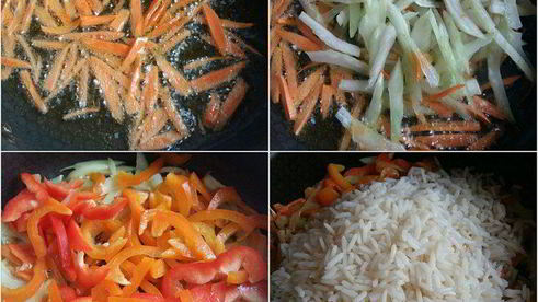 котлеты по-корейски на подушке из риса с овощами