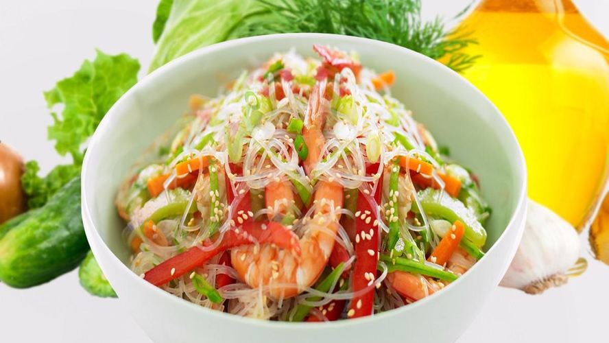 Рецепт крахмальной лапши с креветками