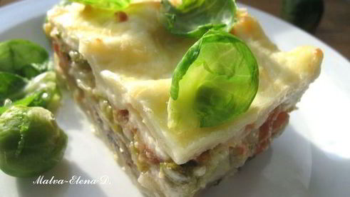 лазанья с брокколи, брюссельской капустой и грибами для гарфилда