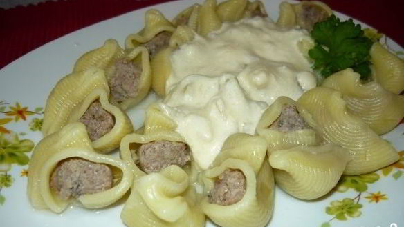 Рецепт Фаршированных ракушек под сливочным соусом
