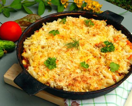 Макароны с сыром и фаршем в духовке