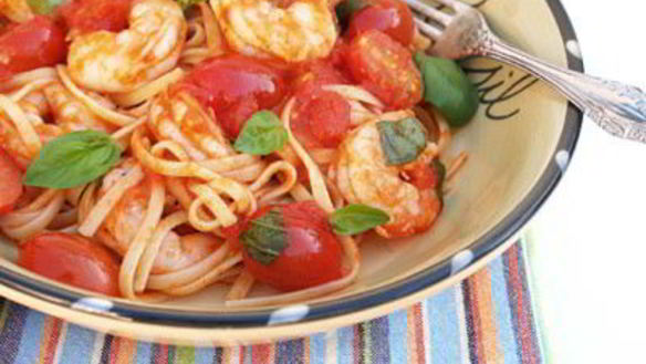 Рецепт Пасты с креветками, помидорами и базиликом