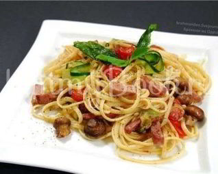 Паста с шампиньонами и окороком