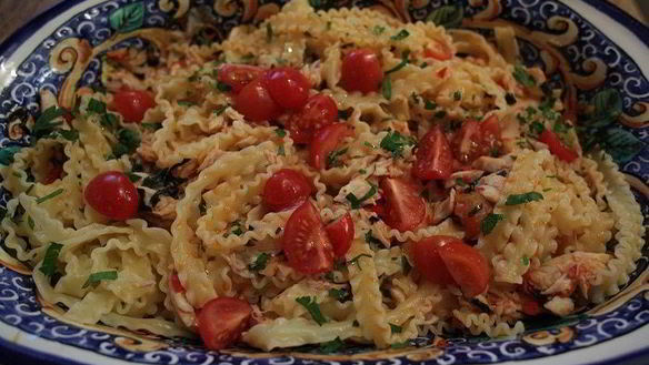 Рецепт Пасты с сибасом и помидорами черри