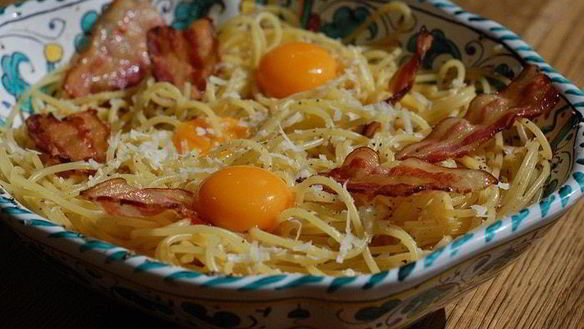 Рецепт Спагетти карбонара с желтками пашот