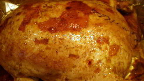 курица, фаршированная блинами с изюмом