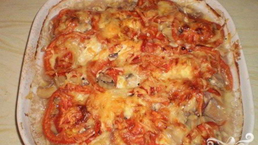 Рецепт мяса с грибами и помидорами