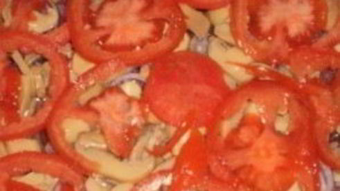 мясо с грибами и помидорами