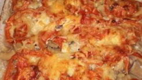 мясо с грибами и помидорами