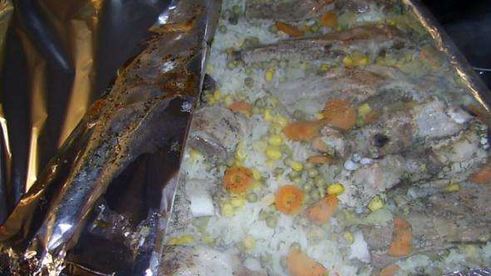 свинина с рисом и кукурузой