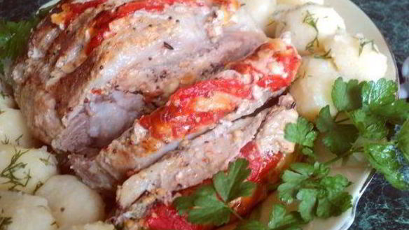 Рецепт Свинины, запеченной с сыром и помидорами