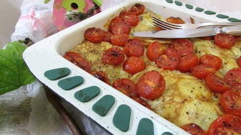 креспелле с печенью, нутом и помидорами черри