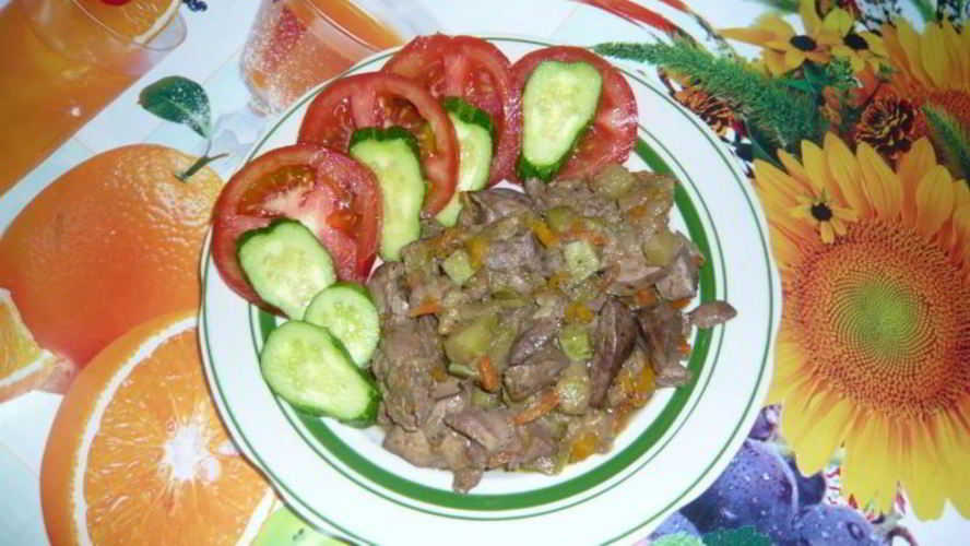 Рецепт куриной печени с баклажанами и морковкой