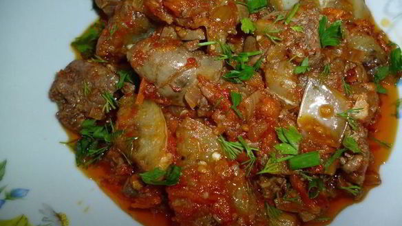 Рецепт Куриной печени с белыми баклажанами
