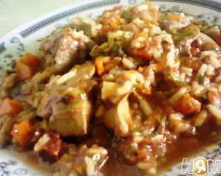 Куриная печень с рисом