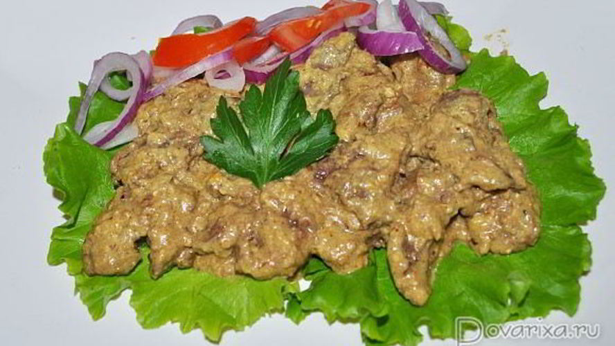 Рецепт куриной печени в орехово-сметанном соусе