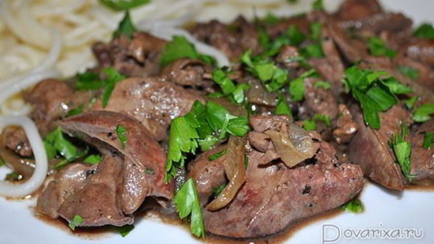 Рецепт жареной куриной печени с луком