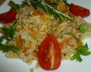 Плов с мясом кролика и коричневым рисом