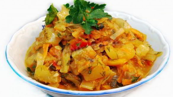 Рецепт Овощного рагу кабачки с капустой и шампиньонами