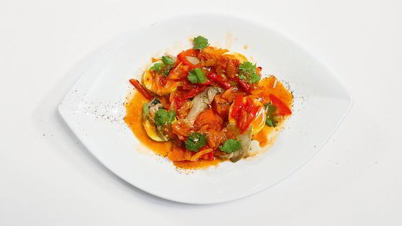 Рецепт Рагу из тыквы с вешенками и соусом лечо