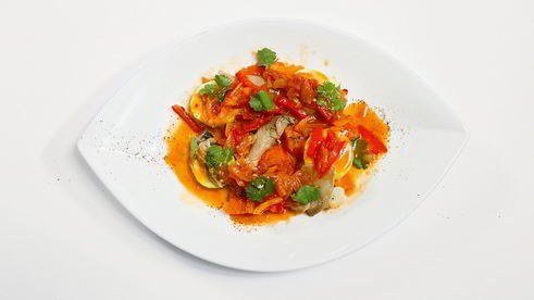 рагу из тыквы с вешенками и соусом лечо