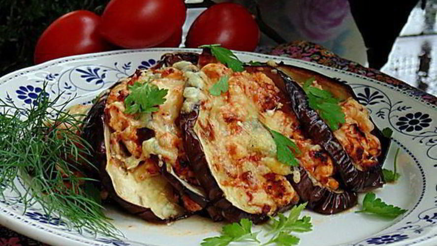 Рецепт веера из баклажана с куриным рагу