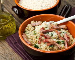 Ризотто с копченым беконом и шампиньонами