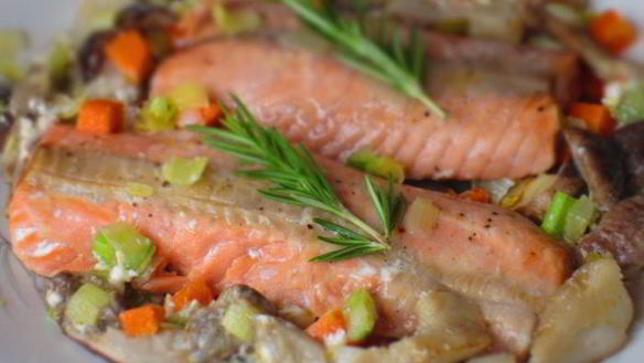 Рецепт Лосося с белыми грибами