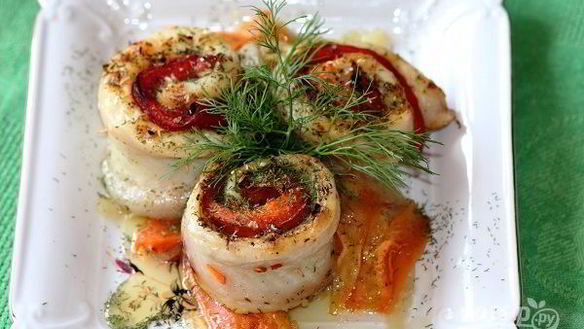 Рецепт Рыбных рулетиков, запеченных с овощами