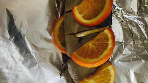 скумбрия с апельсином в фольге