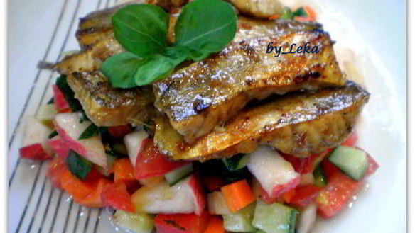 Рецепт Судака в имбирном маринаде на овощной подушке