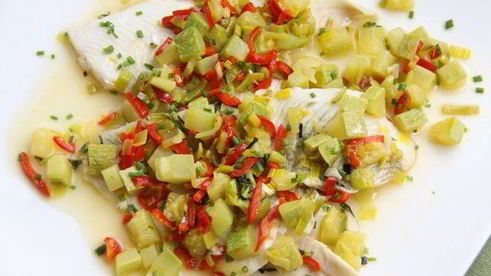 запеченная камбала с кабачками