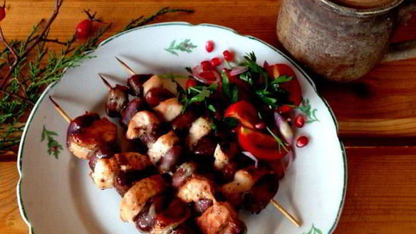 Рецепт Шашлычков из куриных сердечек и грудки