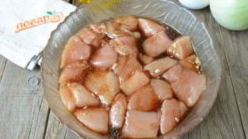 шашлычки из курицы в меду с овощами