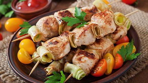 Рецепт Шашлыка из индейки с тушеными овощами