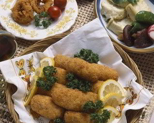 Шашлыки из кальмаров в корочке из пармезана