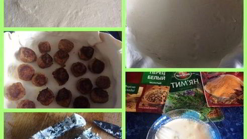 киш с тефтелями, тыквой и сыром дор блю