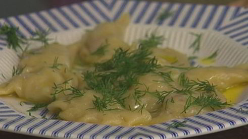 вареники с картофелем, беконом и укропом