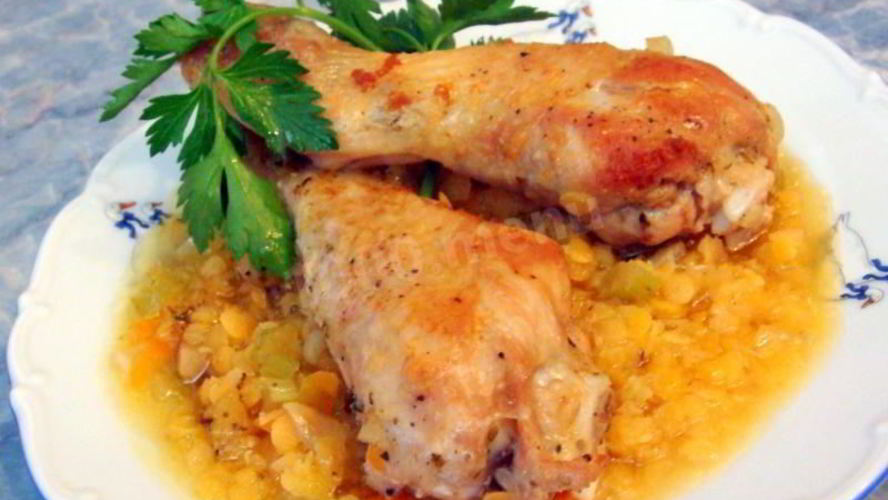 Рецепт жаркого из курицы с чечевицей