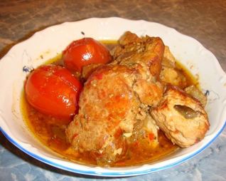 Жаркое из свинины с грибами и баклажанами